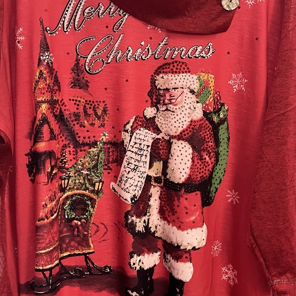 NWT Women's Onque Red Sequin 3/4‎ Sleeve Snowman Christmas Tunic Blouse Size 3X